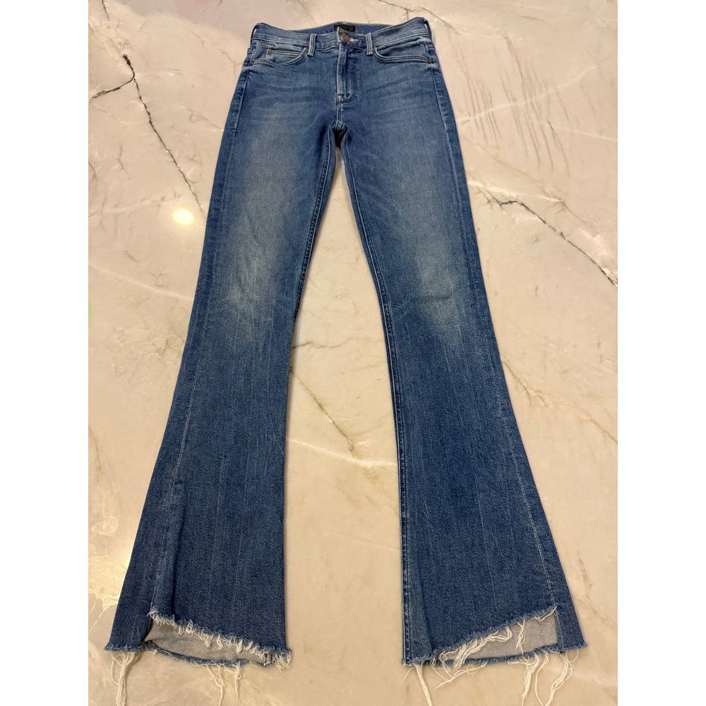 MOTHER Denim The Runaway Step Fray Flare Jeans Runaway Train Size 23 Raw Hem